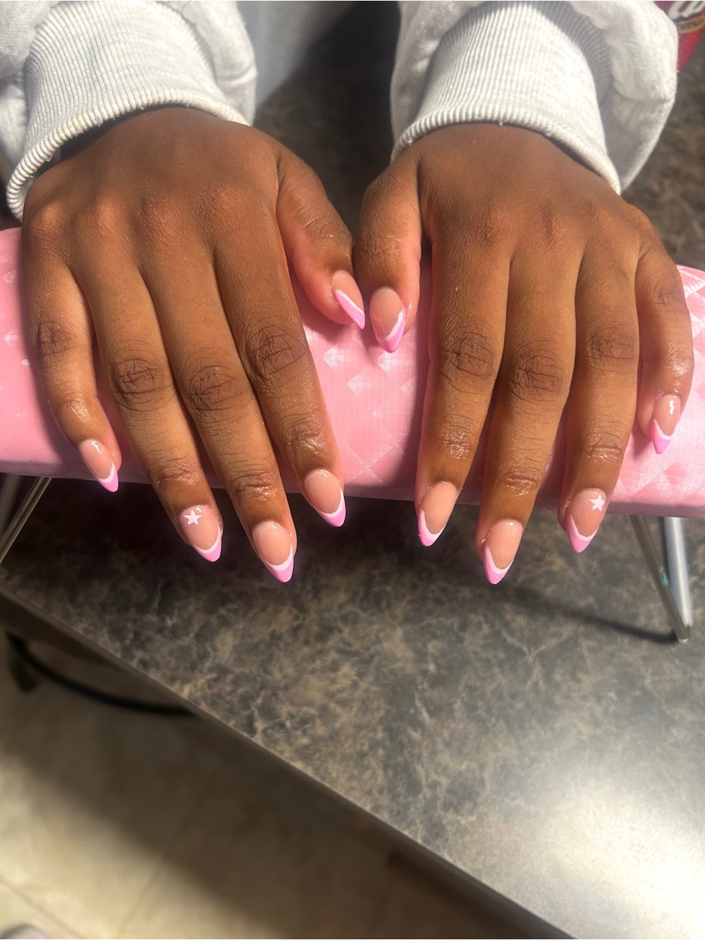 Handmade pink French tips with stars